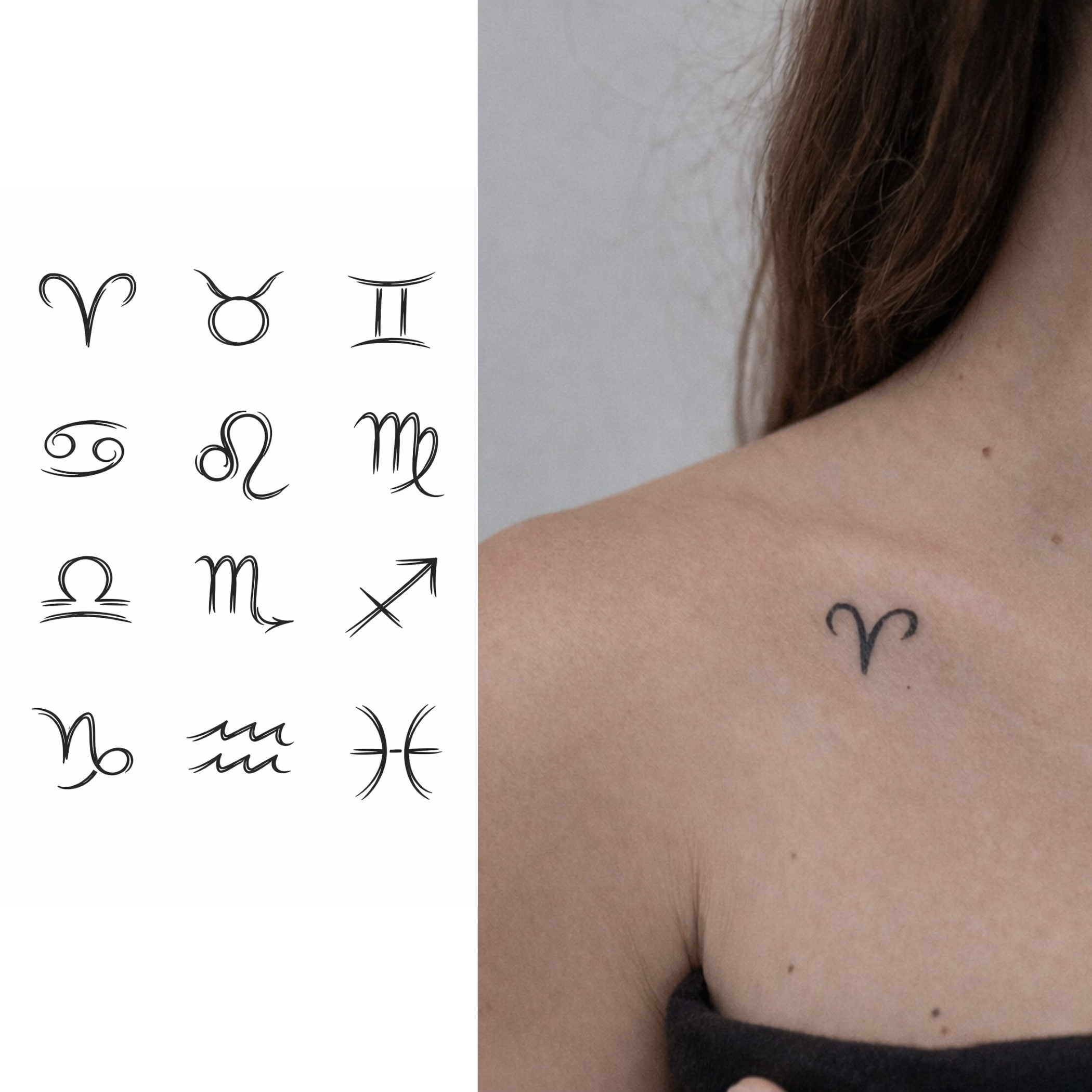 (12 tatuajes) Símbolos Zodiacales – Tatuaje Semi Permanente