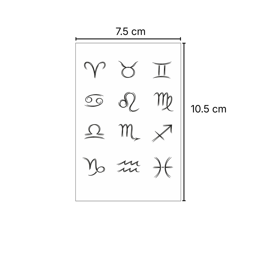 (12 tatuajes) Símbolos Zodiacales – Tatuaje Semi Permanente